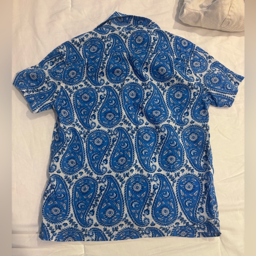 Crewcuts Boys Outfit - Blue Paisley Button-Up Top and Linen Shorts - Picture 14 of 14